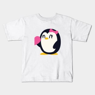 Cute Penguin Girl with Half of Heart Kids T-Shirt